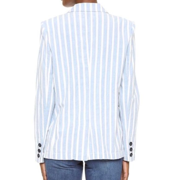 FRAME Denim cotton oversized blue white stripe blazer size medium - Picture 3 of 13